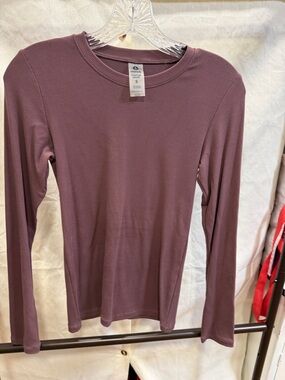 Mono B Ribbed Long Sleeve Crewneck Top - Mauve Plum